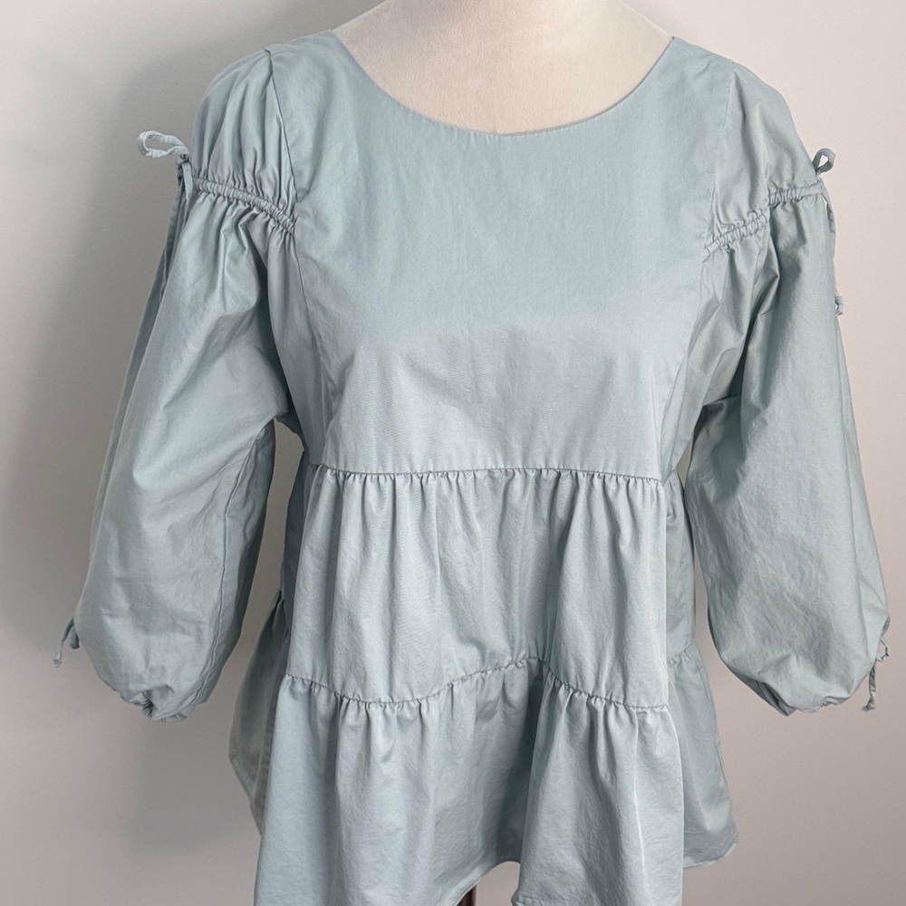 Zara Soft Blue Gathered Blouse